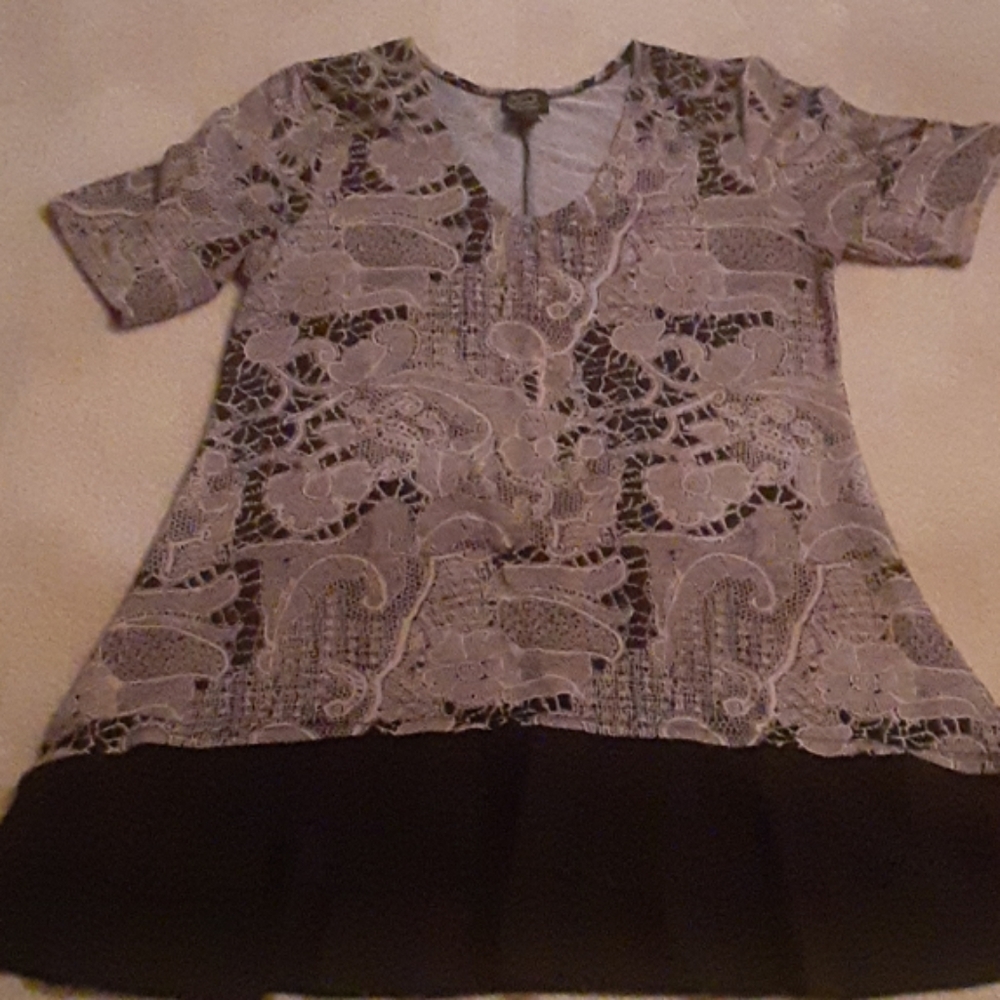 Tan and Black V-Neck Blouse